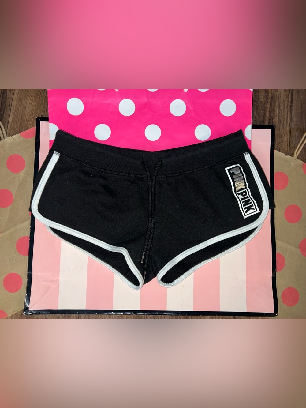 VS PINK Size XS 2015 Silver Metallic Logo Booty Short.